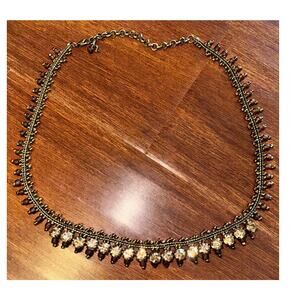 Vintage Choker Necklace Brown Rhinestone and Bead Women's Costume Necklace